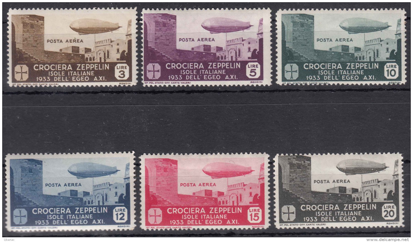 Italy Colonies Aegean Islands Egeo 1930 Zeppelin Airmail (Posta Aerea) Sassone#22-27 (S31) Mi#115-120 Lightly Hinged - Aegean