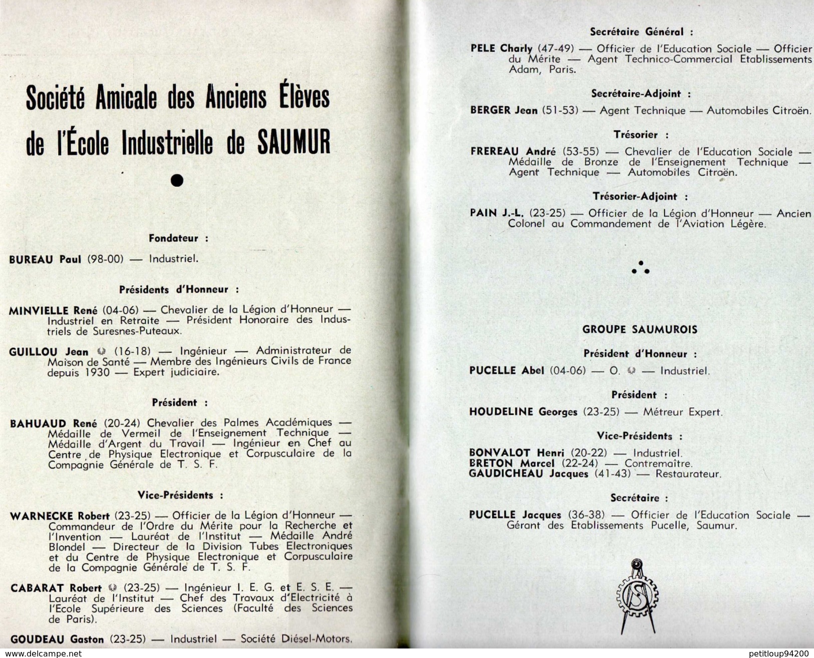 ANNUAIRE 1965 Association Amicale des Anciens Eleves de L'Ecole Industrielle de Saumur