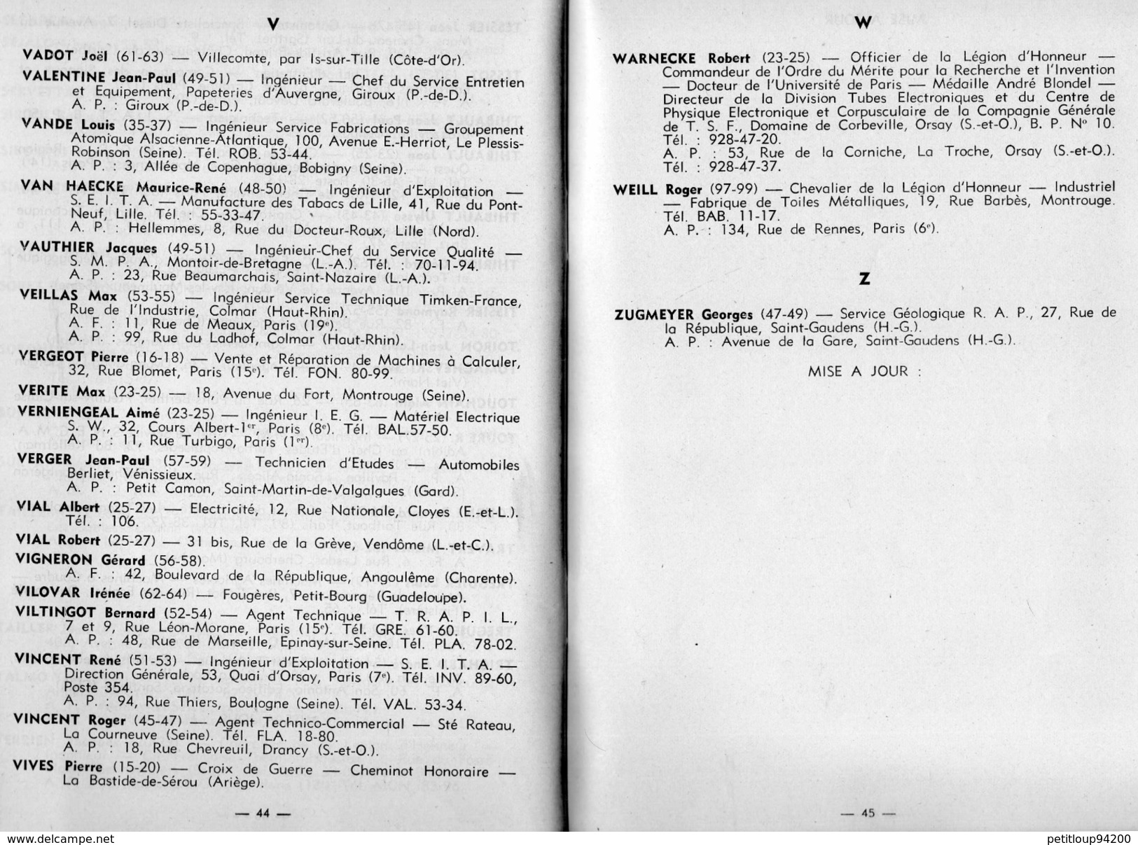 ANNUAIRE 1965 Association Amicale des Anciens Eleves de L'Ecole Industrielle de Saumur