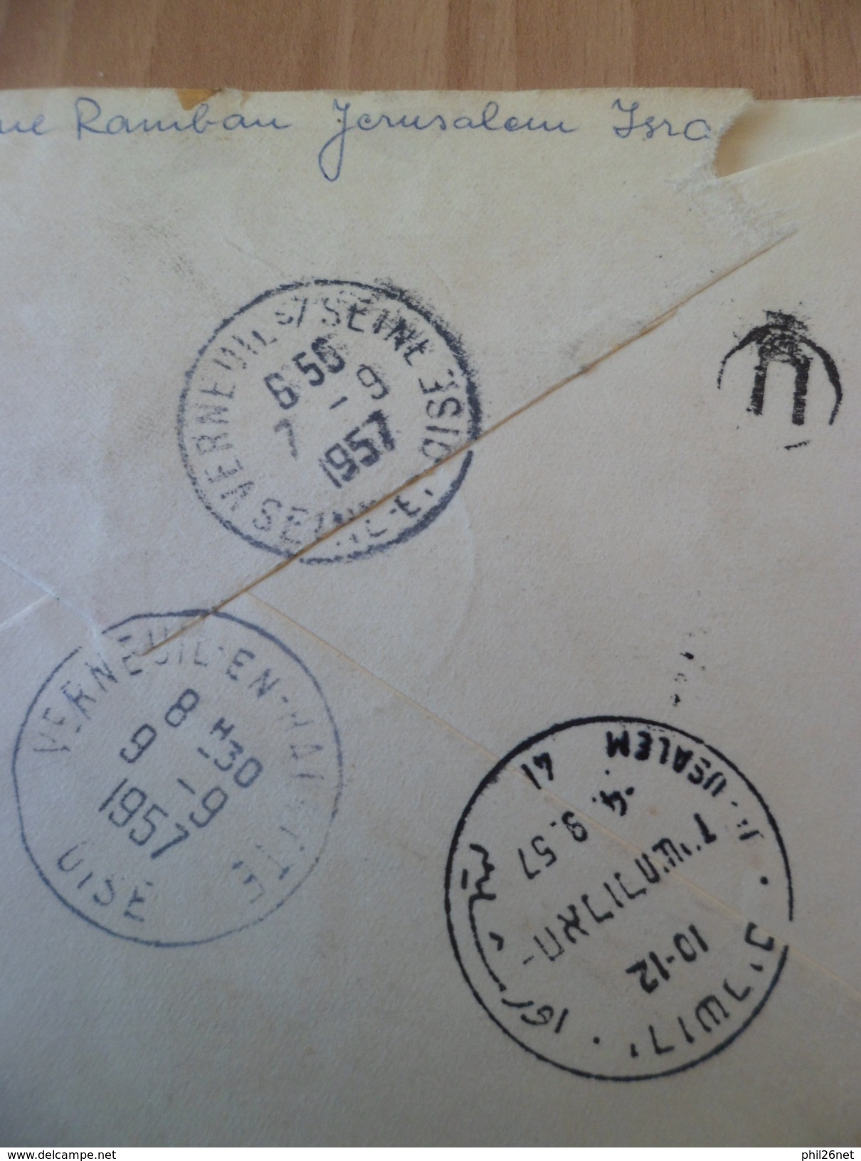 Premier Jour Lettre Recommandée Circulée Par Avion De Jérusalem Le 4/9/1957 N°121 à 123 Avec Tabs à Verneuil 7/91957  TB - FDC