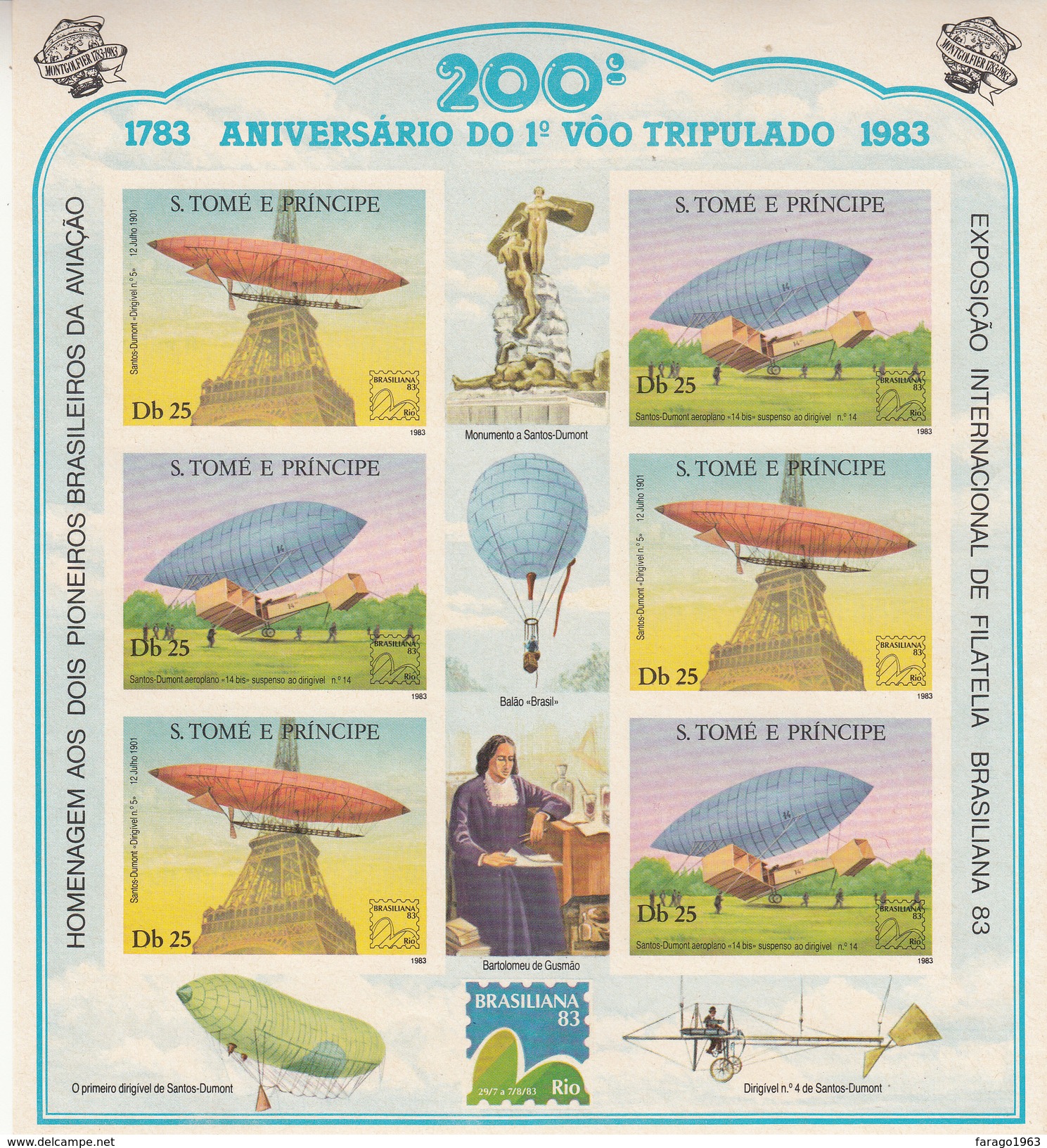 1983 Sao Tome St. Thomas Airships Dirigibles Balloons Brasilian Complete Set Of 2 Sheets Perf & Imperf (non-Dentale) MNH - Mongolfiere