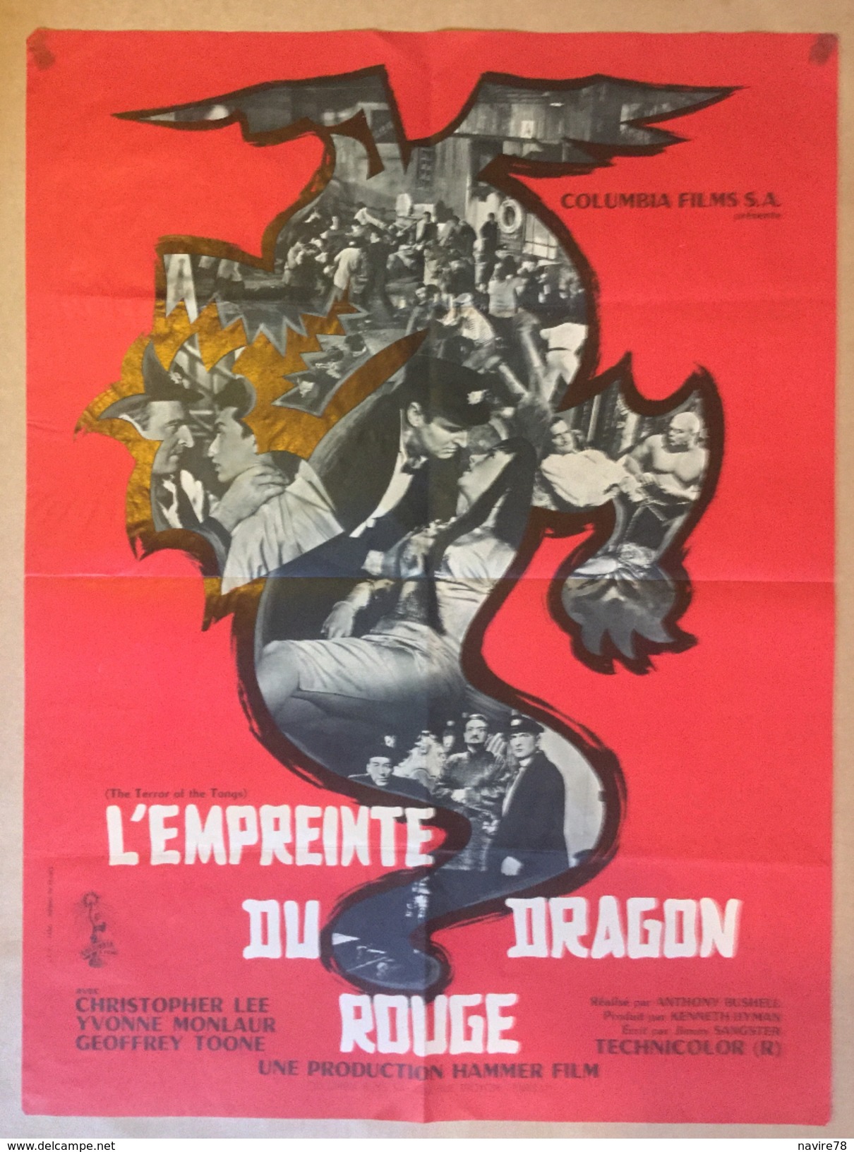 Affiche Cinéma Originale Film L'EMPREINTE DU DRAGON ROUGE THE TERROR OF THE TONGS  ANTHONY BUSHELL Avec CHRISTOPHER LEE - Affiches & Posters