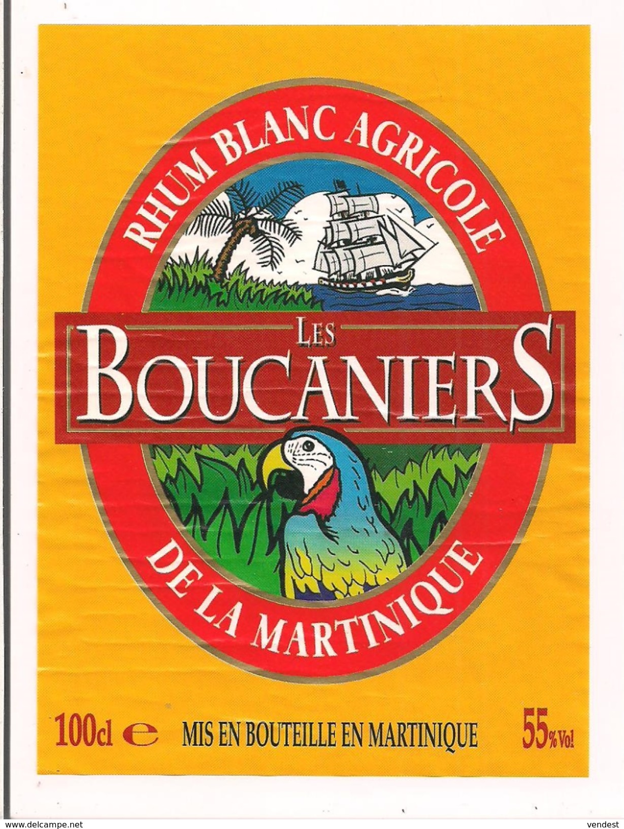 Etiquette  Rhum Blanc Agricole " Les Boucaniers " De La Martinique - Illustration Voilier Et Perroquet - Décollée - - Rhum