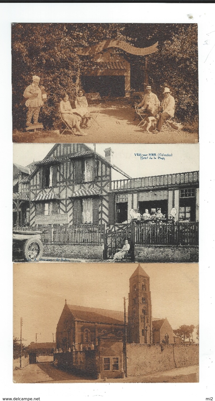 CPA 14 Ver Sur Mer Lot 3 Cartes église Hotel Robinson Neuves TBE - Autres & Non Classés