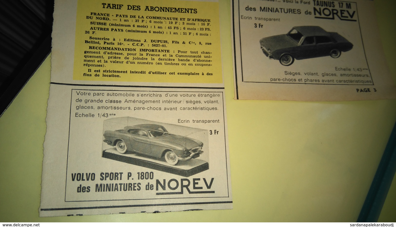 3 Publicités Pour NOREV Dans SPIROU, 1963 : Corvair Monza, Ford Taunus 17 M, Opel Kapitän, Et 20 Micro-Norev. - Unclassified