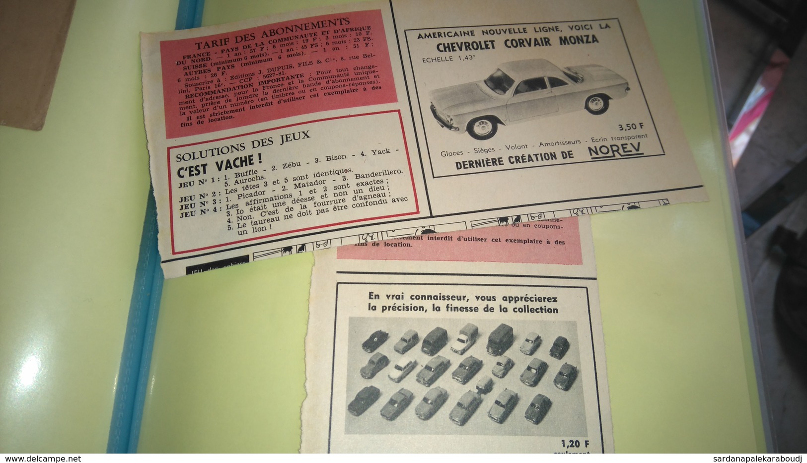 3 Publicités Pour NOREV Dans SPIROU, 1963 : Corvair Monza, Ford Taunus 17 M, Opel Kapitän, Et 20 Micro-Norev. - Ohne Zuordnung