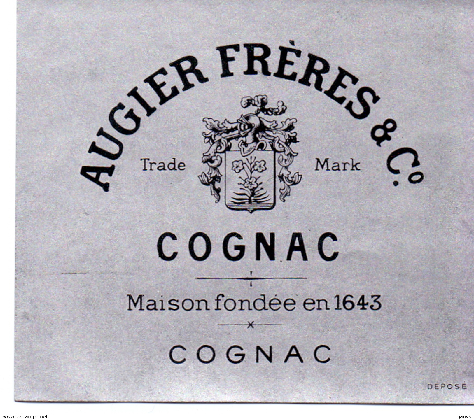 Etiket étiquette Augier Frères & Co Cognac - Autres & Non Classés