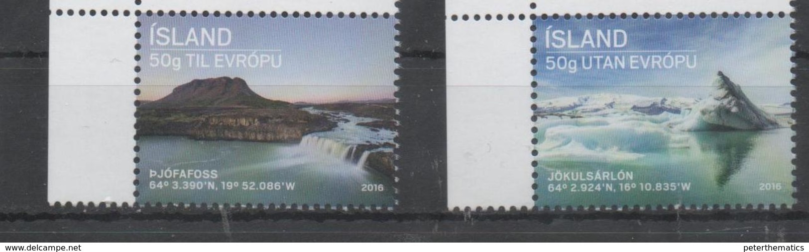 ICELAND , 2016, MNH, WATERFALLS, LAGOONS, 2v - Other & Unclassified