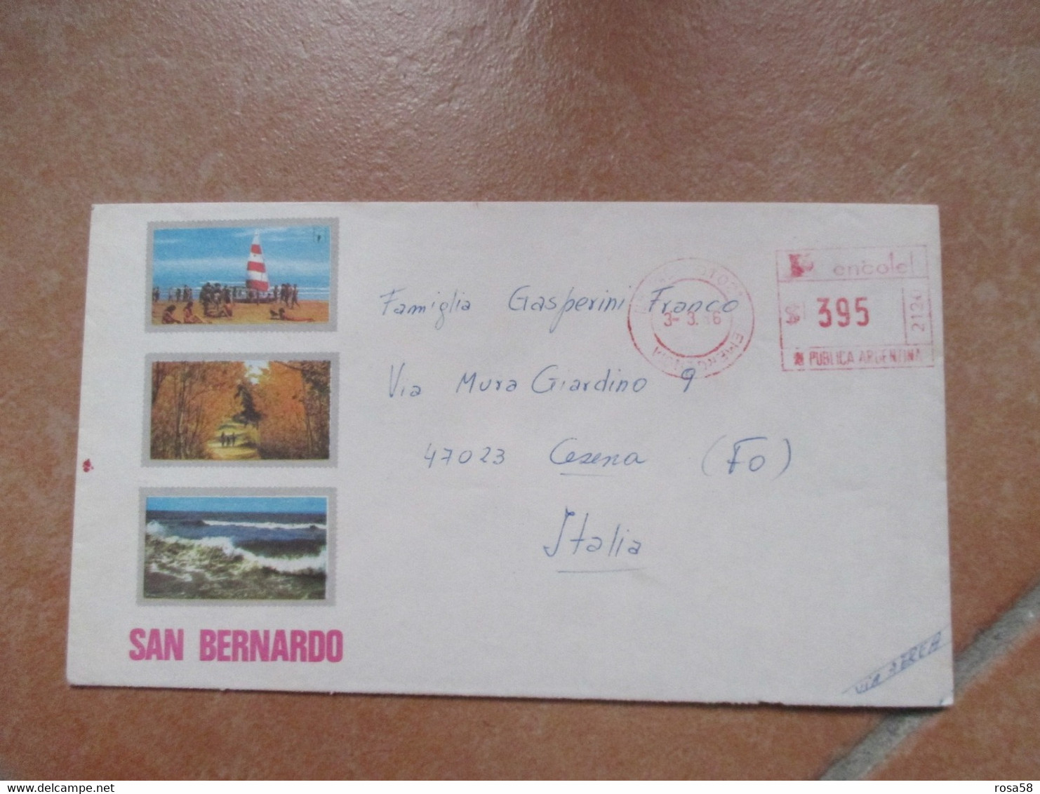 1986 Affrancatura Meccanica 395 Su Lettera Figurativa SAN BERNARDO Al Verso Disegno Tramonto - Storia Postale