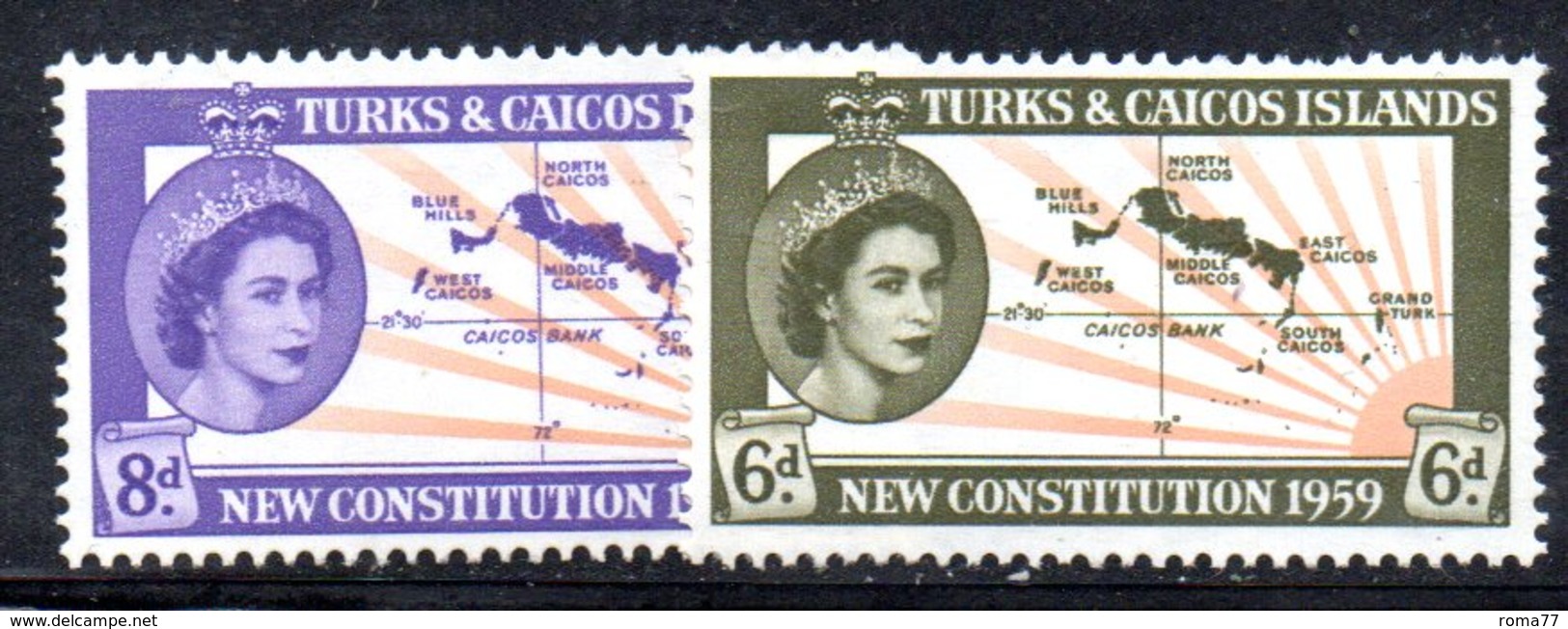 R867 - TURKS CAICOS 1959 , Serie 177/178 Gomma Integra  ***  MNH COSTITUZIONE - Turks E Caicos