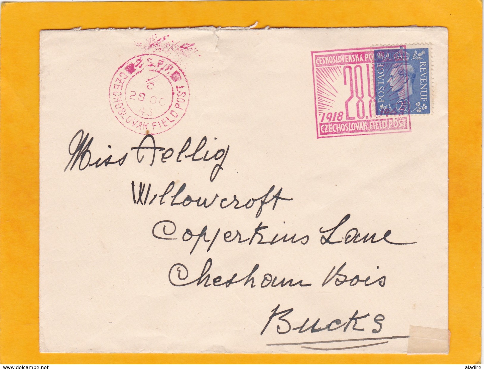 1943 - WW2 - Enveloppe De Londres à Chesham Bois, Angleterre - Oblitération Spéciale Bataillon Tchécoslovaque - Postmark Collection