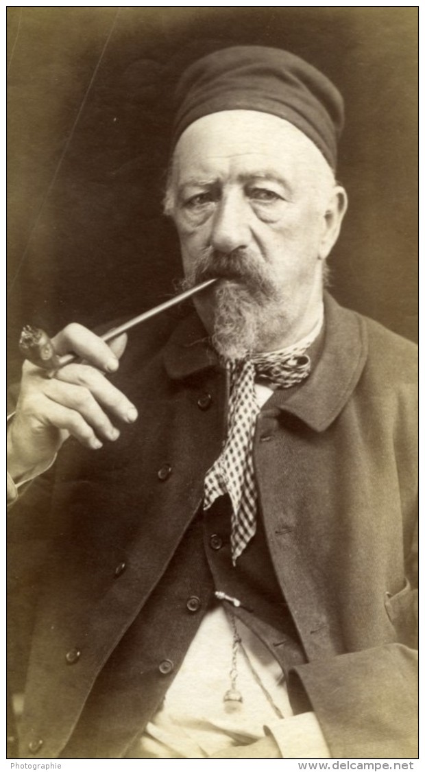 Belgique Vieil Homme Fumeur De Pipe Ancienne Photo Albumine 1880 - Old (before 1900)