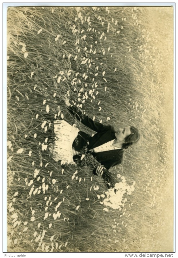 Nord De La France Femme Dans Un Champ De Marguerites Bouquet Ancienne Photo Geesen 1930's - Other & Unclassified