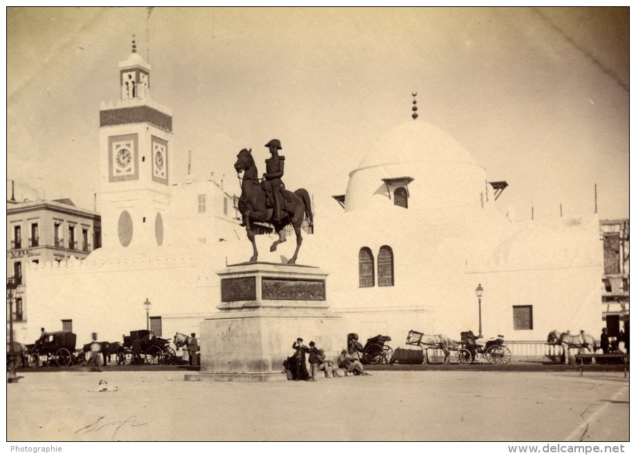 Algerie Alger Mosquee Jamaa Al-Jdid Statue équestre Duc D'Orléans Ancienne Photo 1880' - Old (before 1900)