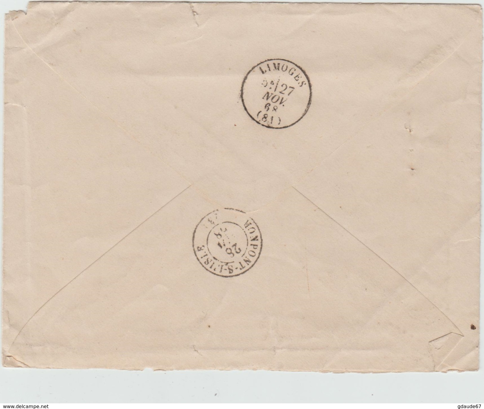 1863 - ENVELOPPE D'EXCIDEUIL (DORDOGNE) Avec TAXE & CACHET ROUGE "AFFRANCHISSEMENT INSUFFISANT" - 1849-1876: Classic Period