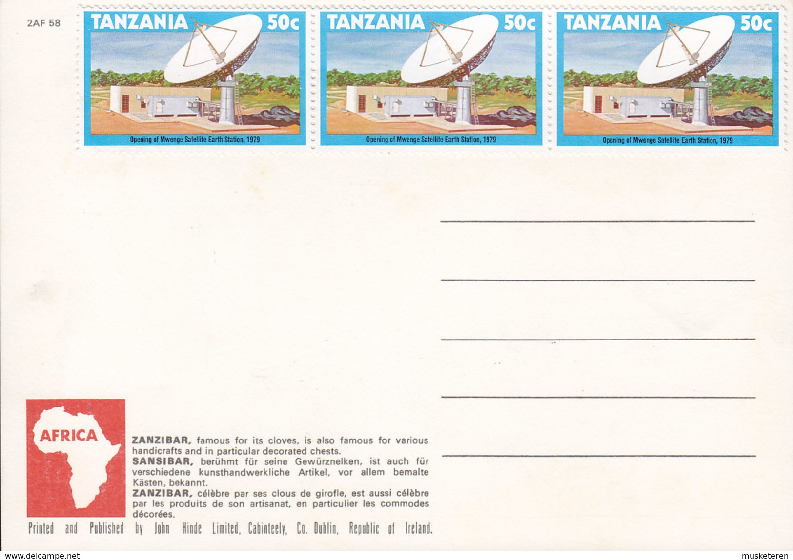 Tanzania PPC Zanzibar Famous Handicraft Chests Franked W. 3x Satellite Earth Station Stamps, But UNsent (2 Scan) - Tansania