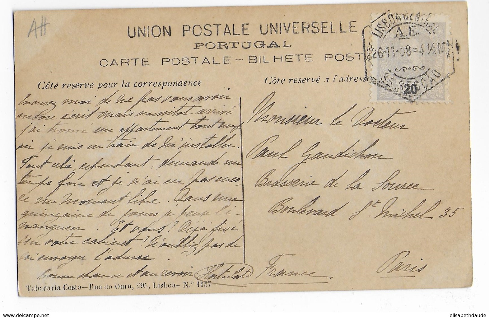 PORTUGAL - 1908 - CARTE De LISBONNE => PARIS - Lettres & Documents