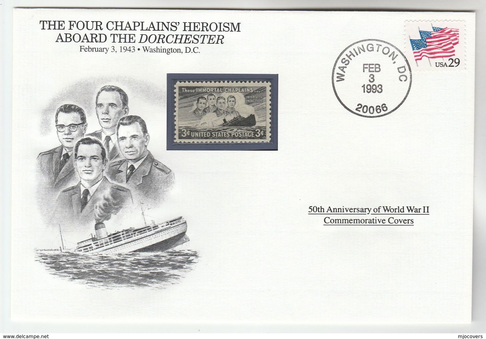 1993 USA Special COVER Anniv SINKING Of DORCHESTER SHIP WWII Event Stamps - WW2