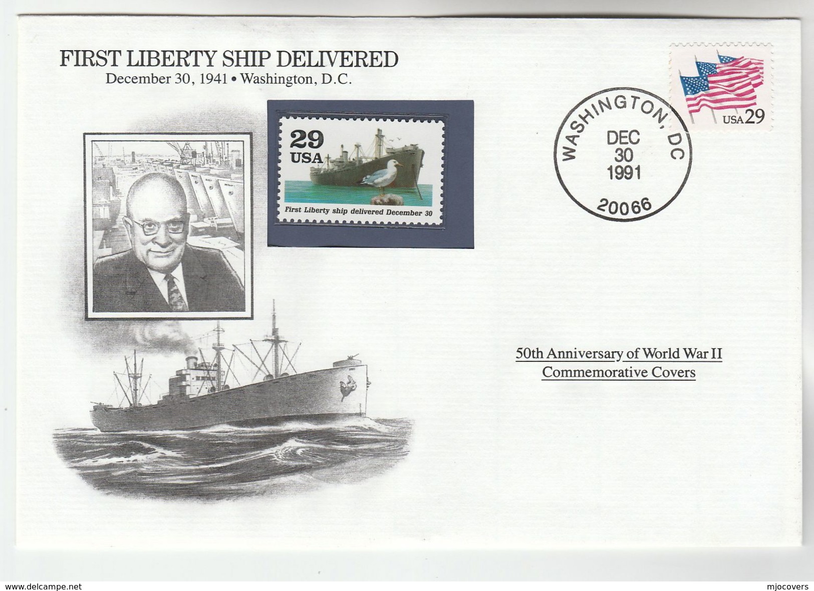 1991 USA Special COVER Anniv WWII LIBERTY SHIP DELIVERY Event Stamps - WW2