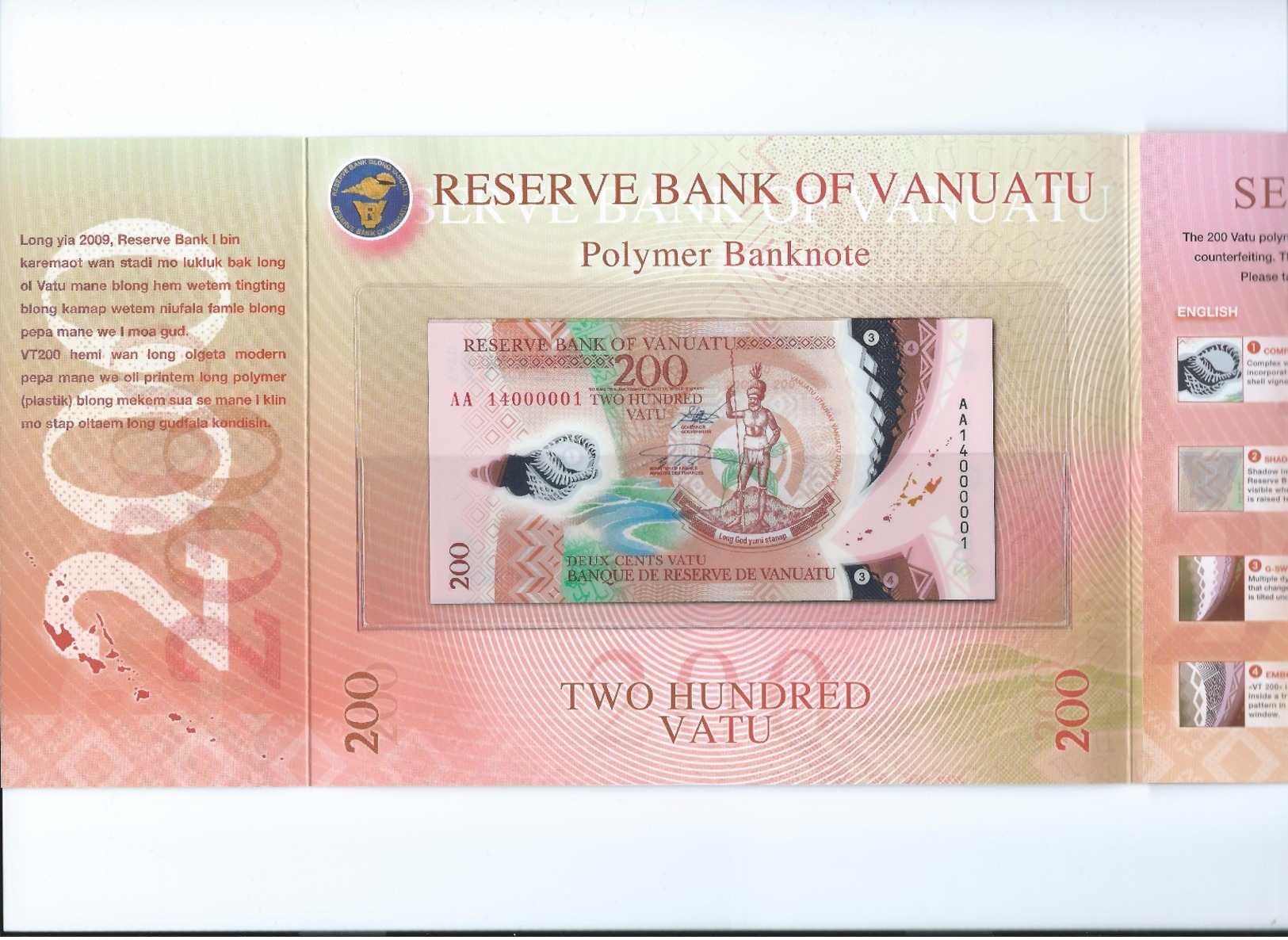 Vanuatu 200 Vatu 2014 Handsigned, In Folder UNC - Vanuatu