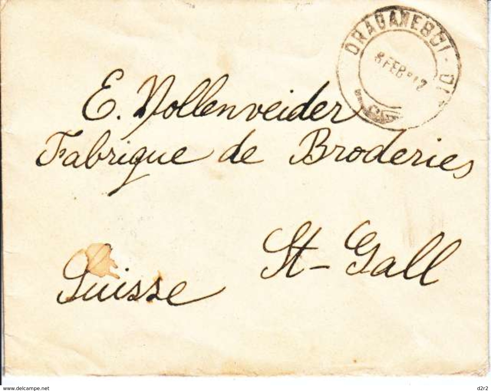 LETTRE POUR LA SUISSE - FABRIQUE DE BRODERIE DE ST-GALL - 8.02.12 - Lettres & Documents