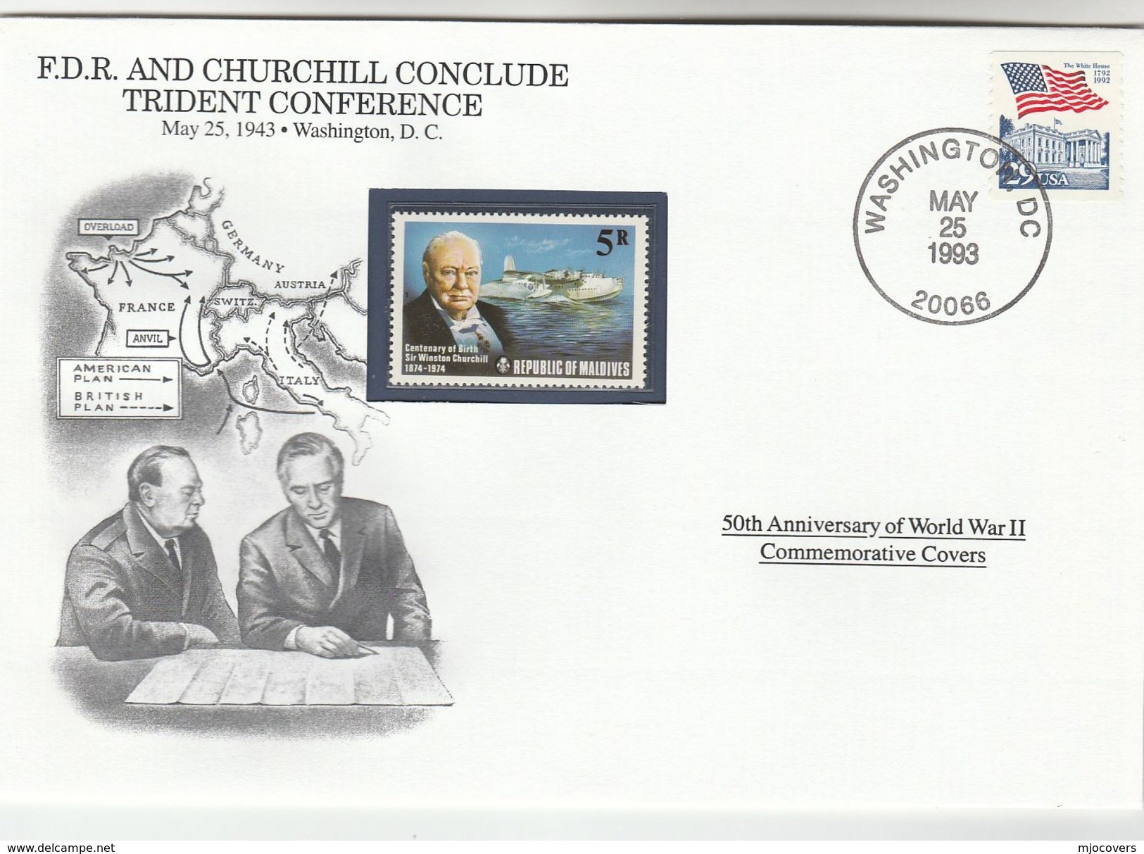 1993 USA Special COVER Anniv WWII TRIDENT CONFERENCE CHURCHILL Event Roosevelt Stamps - WW2