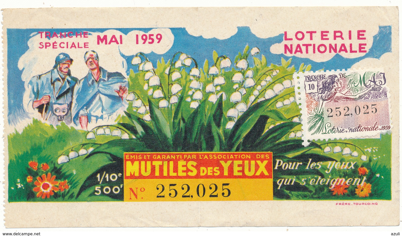 LOTERIE NATIONALE -  Mutilés Des Yeux, Muguet 1959 - Billetes De Lotería
