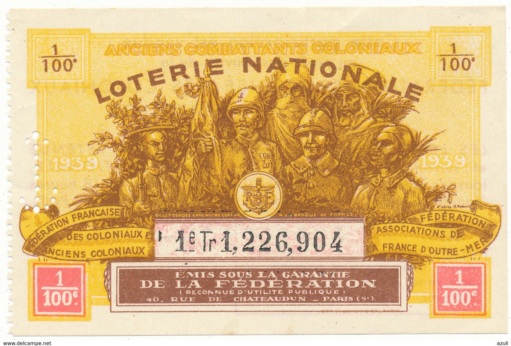 LOTERIE NATIONALE - Coloniaux Et Anciens Coloniaux - Billetes De Lotería