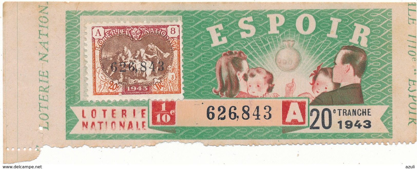 LOTERIE NATIONALE - Espoir, 1943 - Billetes De Lotería