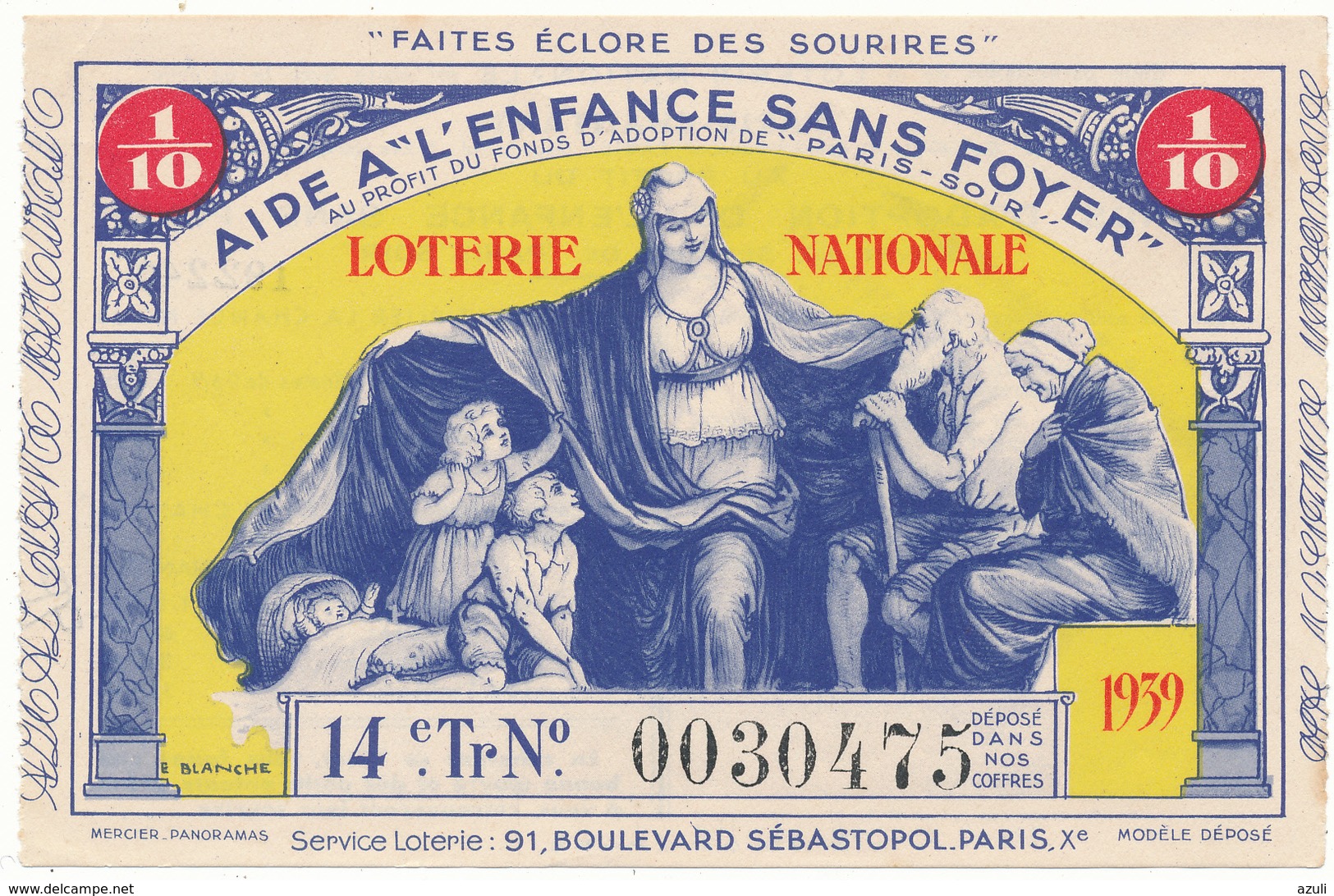 LOTERIE NATIONALE - Aide à L'Enfance Sans Foyer 1939 - Billetes De Lotería