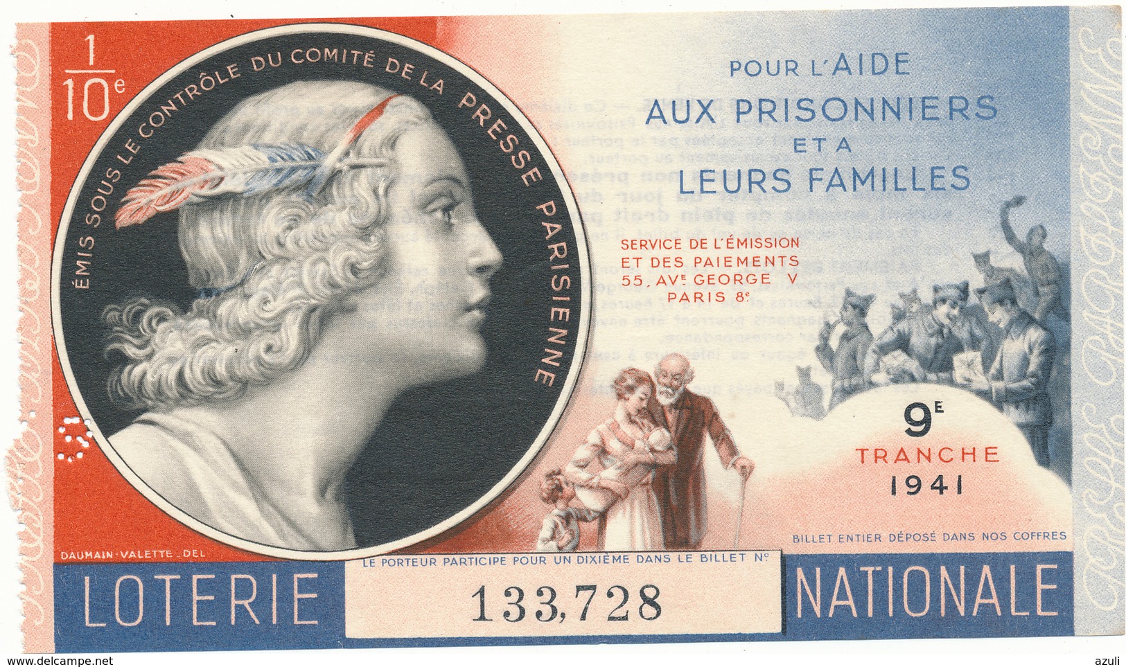 LOTERIE NATIONALE - Aide Aux Prisonniers, 1941 - Billetes De Lotería