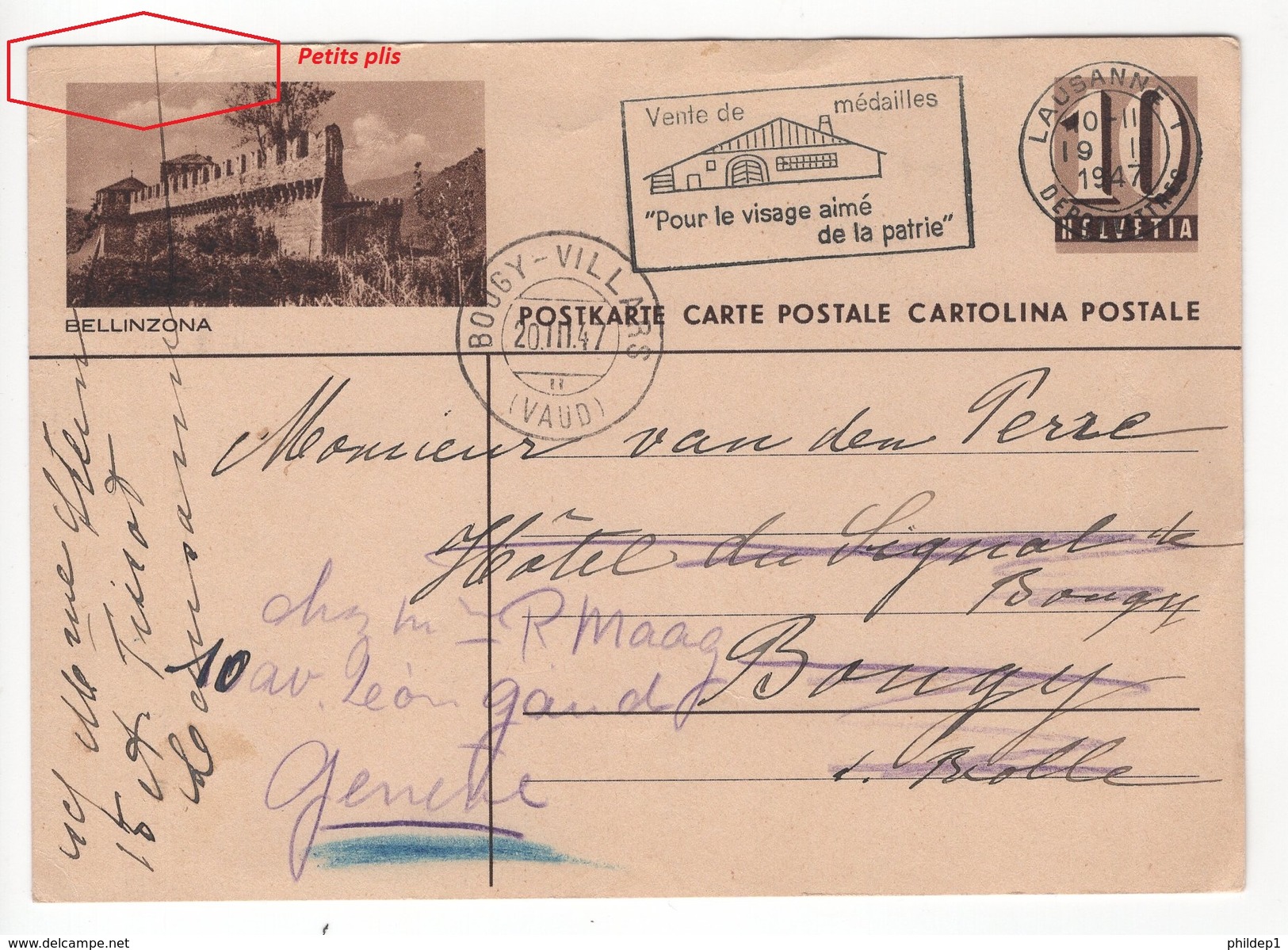 Entier Postal Illustré De 10 Cts Bellinzona. Circulé En 1947 - Lettres & Documents