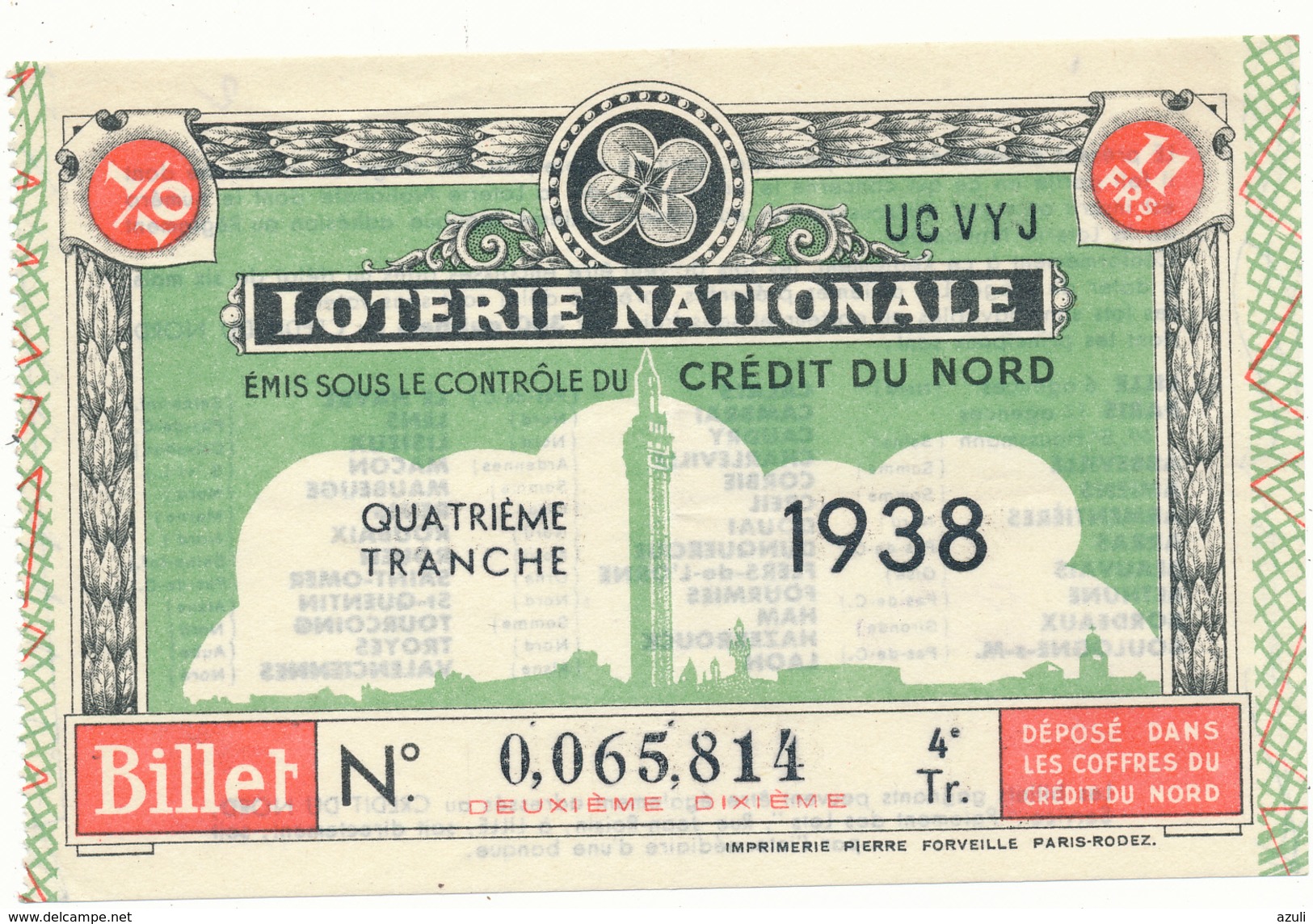 LOTERIE NATIONALE - Crédit Du Nord 1938 - Billetes De Lotería