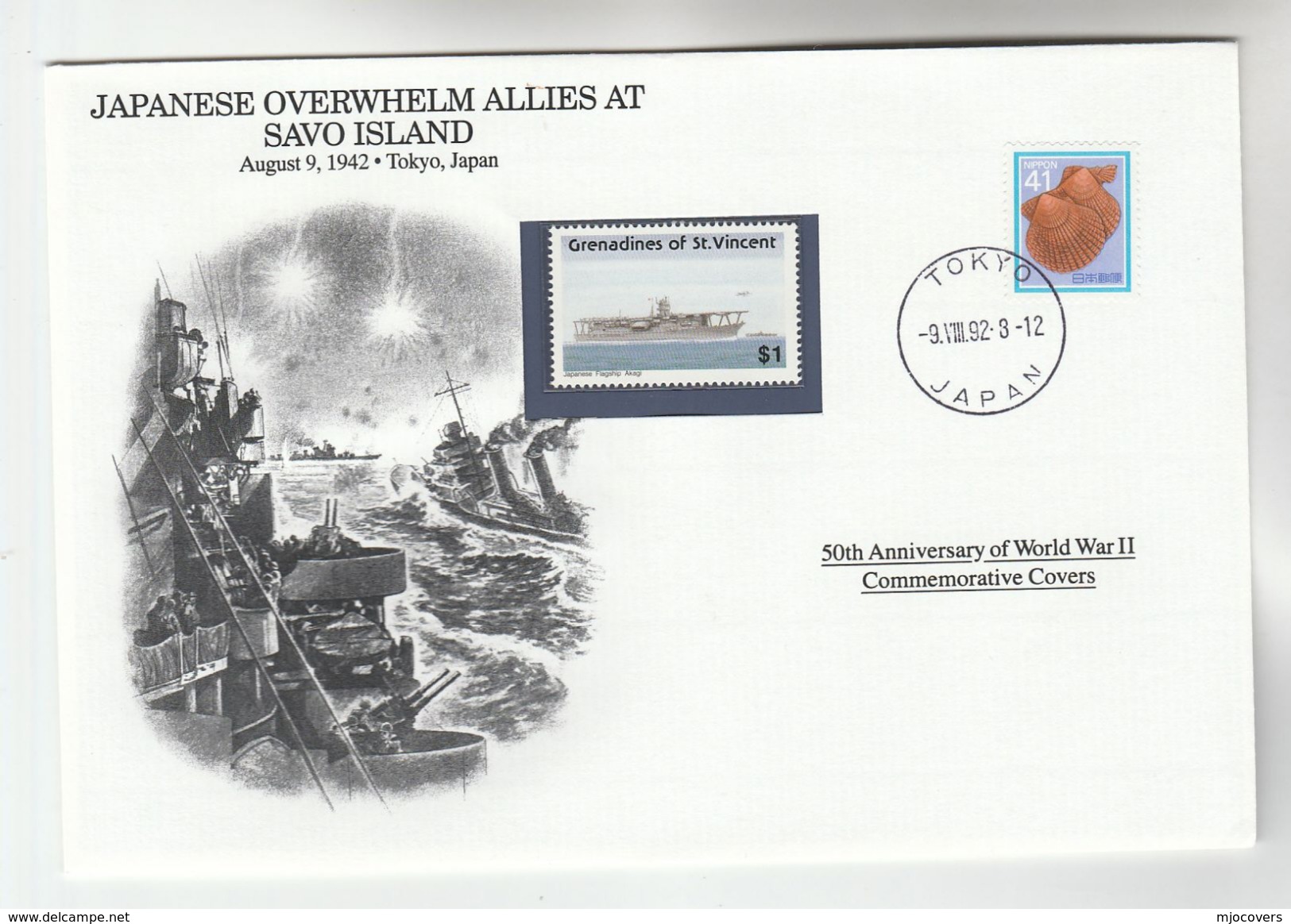 1992 JAPAN Special COVER Anniv WWII SAVO ISLAND Event Stamps Navy Ship - Covers & Documents