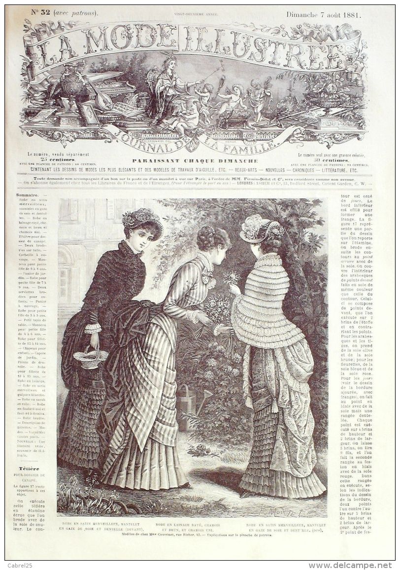 LA MODE ILLUSTREE-1881-32-sans PATRONS-VOIR MODELES DETAILLES - Literature