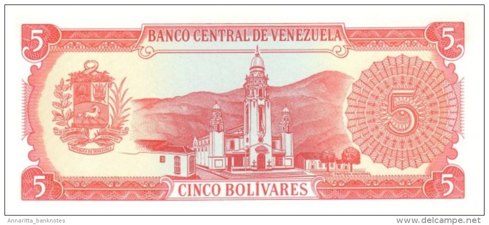 VENEZUELA 5 BOLIVARES 1989 P-70b UNC 8 DIGIT SERIAL # [ VE070b ] - Venezuela