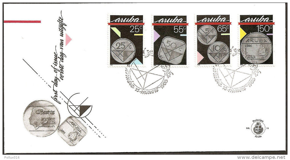 Aruba 1988 FDC 14 Munten Munze Coins On Stamps - Curaçao, Antilles Neérlandaises, Aruba