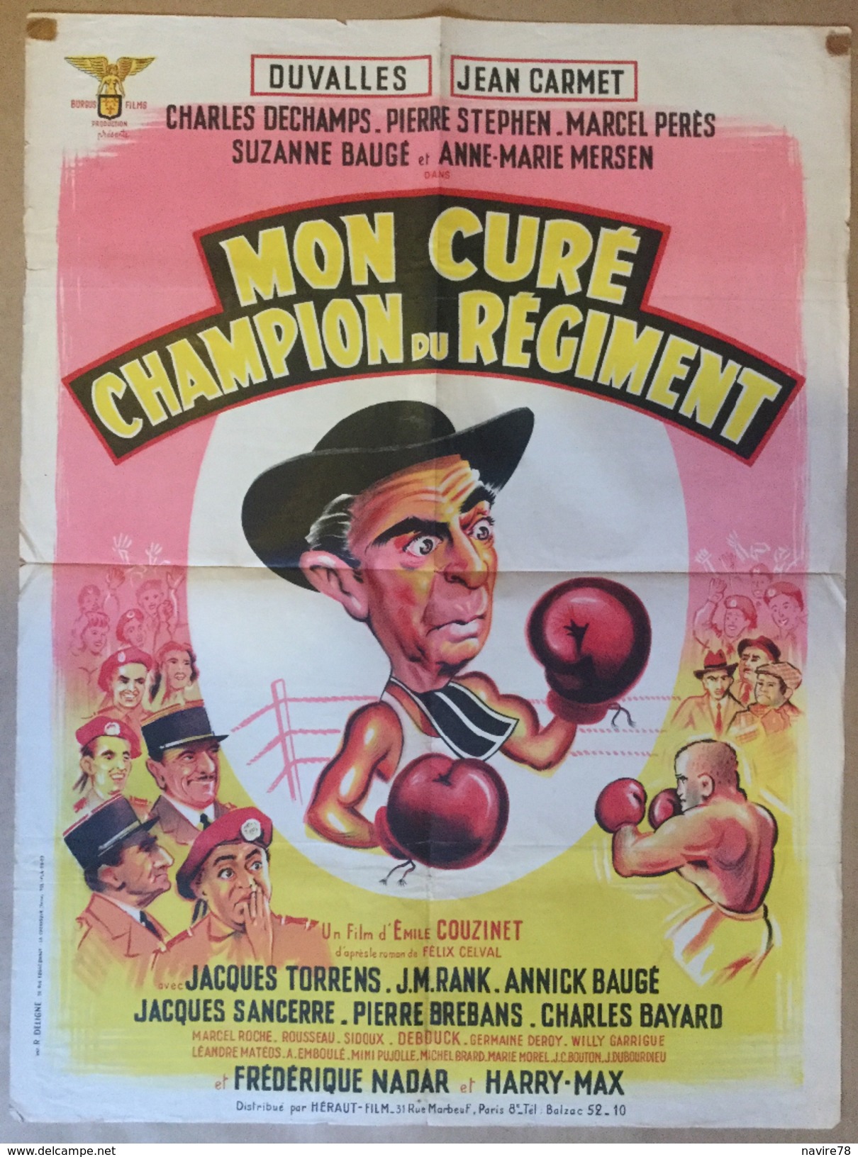 Affiche Cinéma Originale Du Film MON CURE CHAMPION DU REGIMENT D'EMILE COUZINET Avec JEAN CARMET DUVALLES HARRY MAX - Affiches & Posters