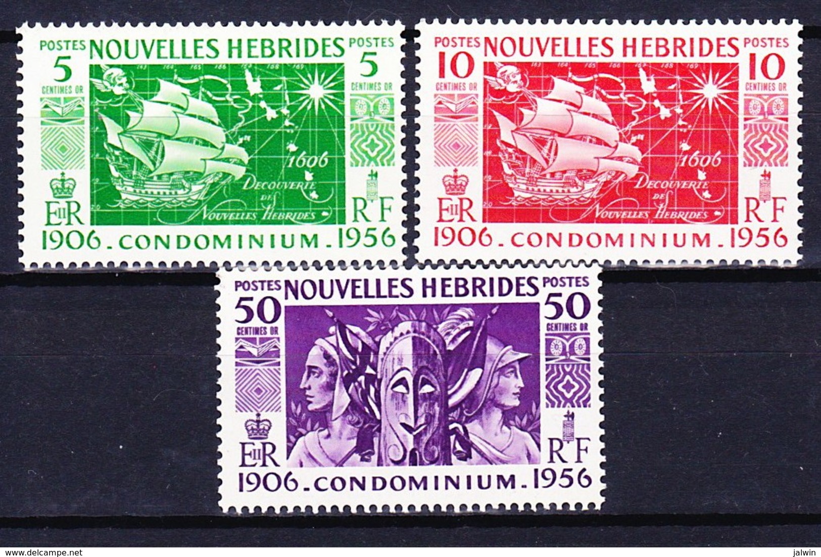 NOUVELLES HEBRIDES 1956 YT N° 167, 168 Et 170 ** Légende Française - Unused Stamps