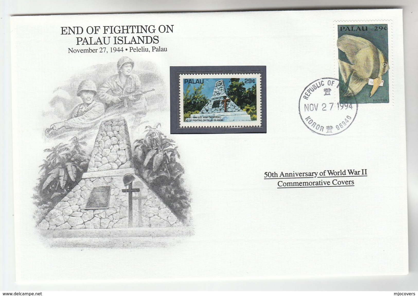 1994 PALAU Special COVER Anniv WWII  FIGHTING ON PALAU ISLANDS Event Stamps Fish - Palau
