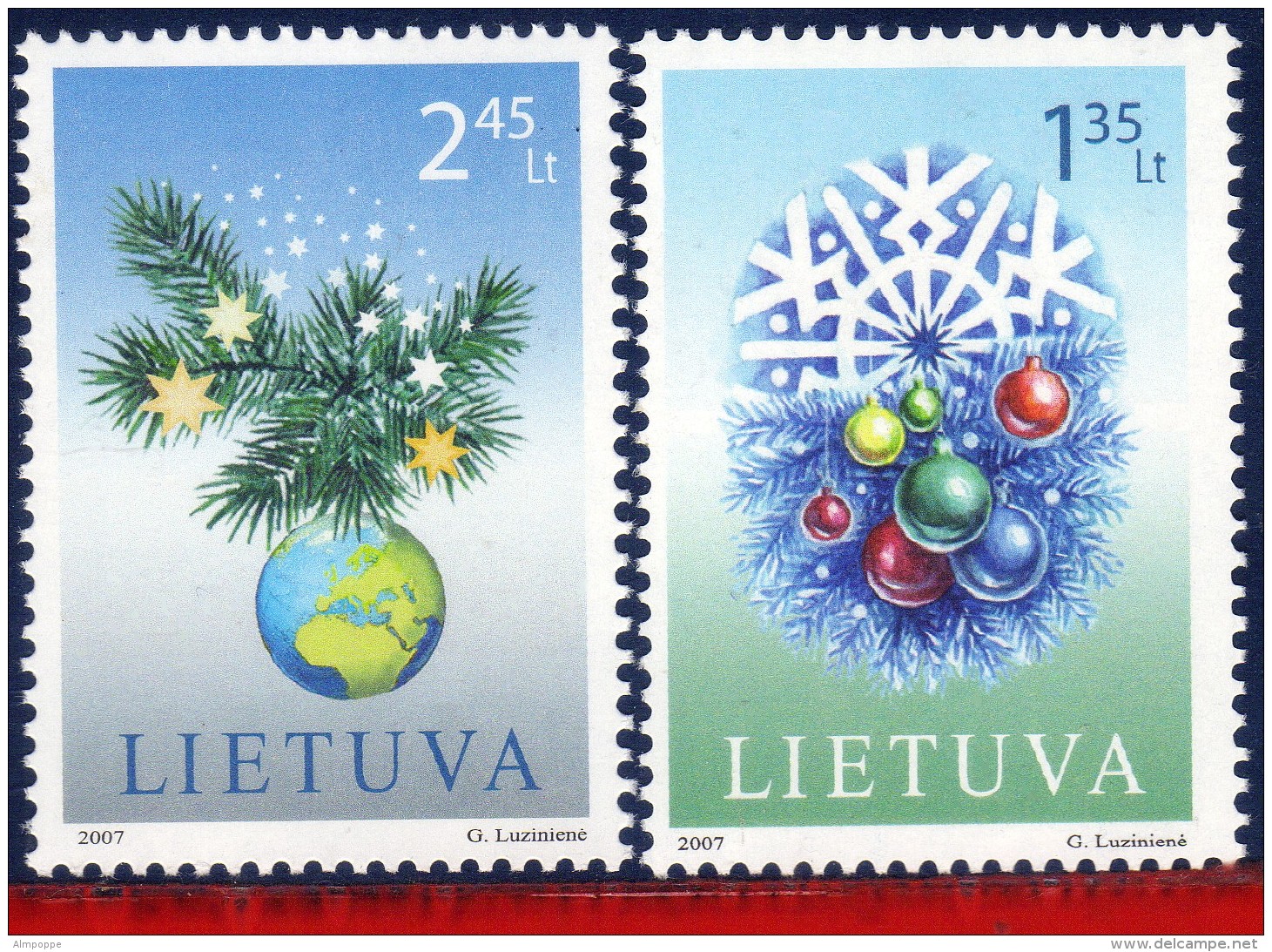 Ref. LT-850-51 LITHUANIA 2007 CHRISTMAS, RELIGION, NEW YEAR,, SET MNH 2V Sc# 850-851 - Lithuania