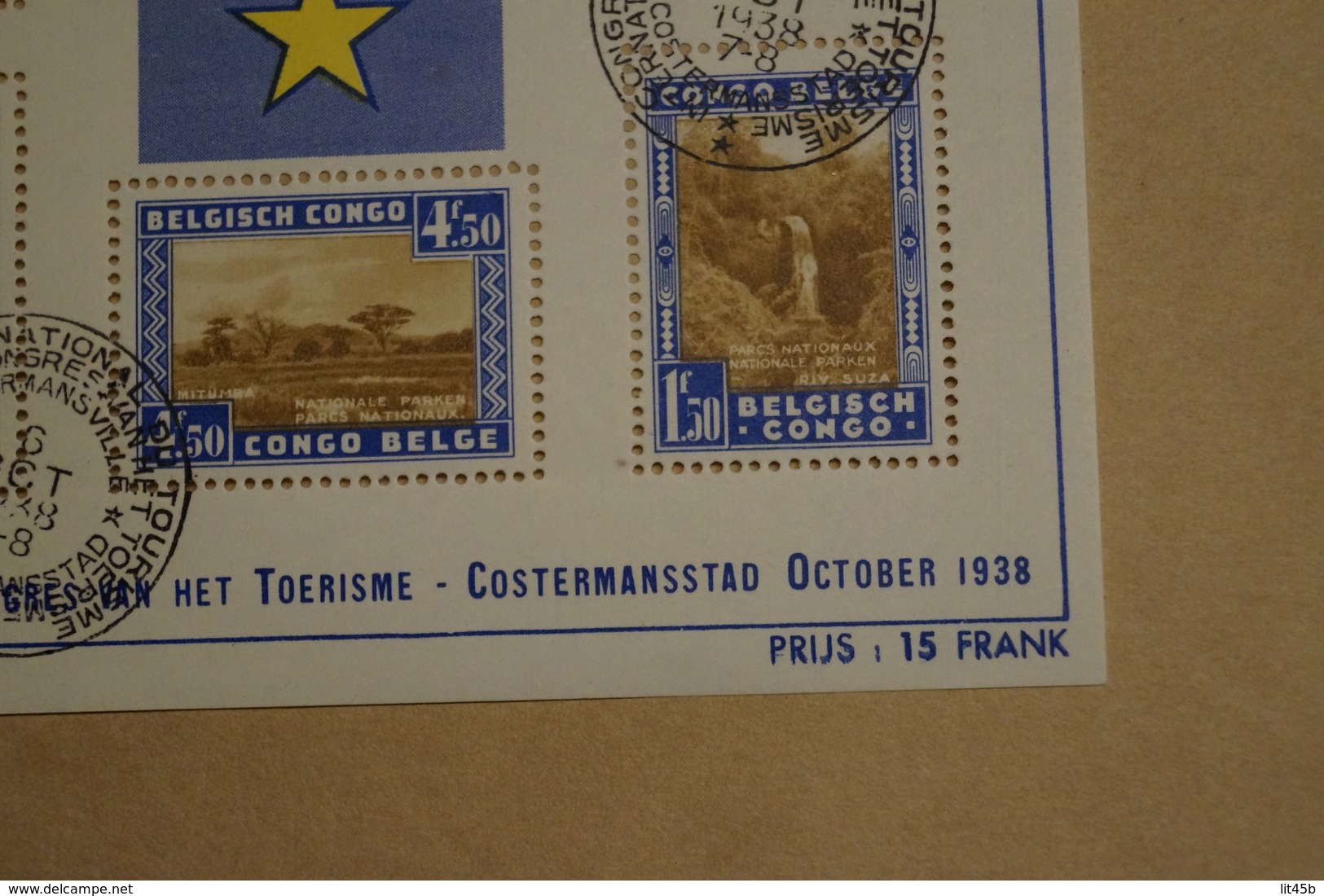 RARE feuillet Congo Belge,octobre 1938,état neuf avec gomme,Costermansville,collection