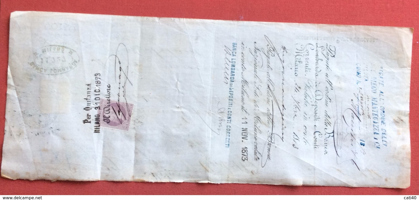 CAMBIALE  BELLINZONA 1873   ITALIANE LIRE 2587  CON  MARCHE DA BOLLO E FIRME AUTOGRAFE - Cambiali