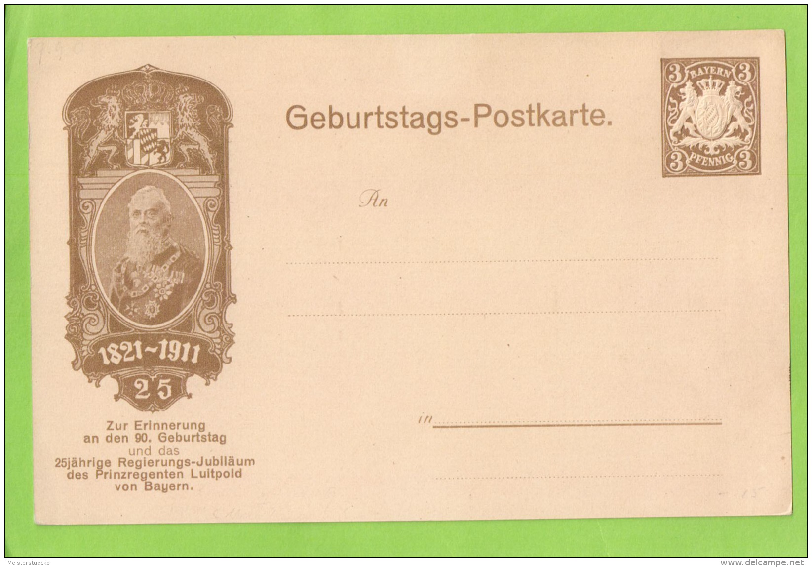 Bayern - Privatganzsache/Postkarte PP 11 C 11/01 - 90. Geburtstag + Regierungsjubiläum Prinzregent Luitpold- Ungebraucht - Autres & Non Classés