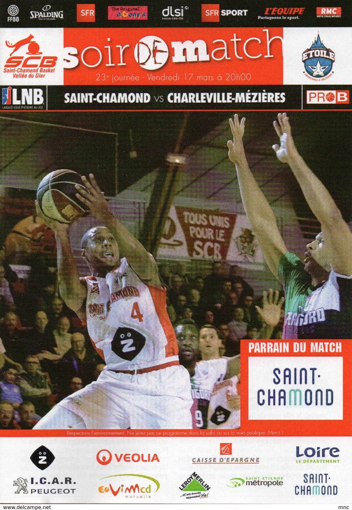 Programme Du Match De PRO B  St Chamond / Charleville Mézières Du 17 Mars 2017 - Apparel, Souvenirs & Other