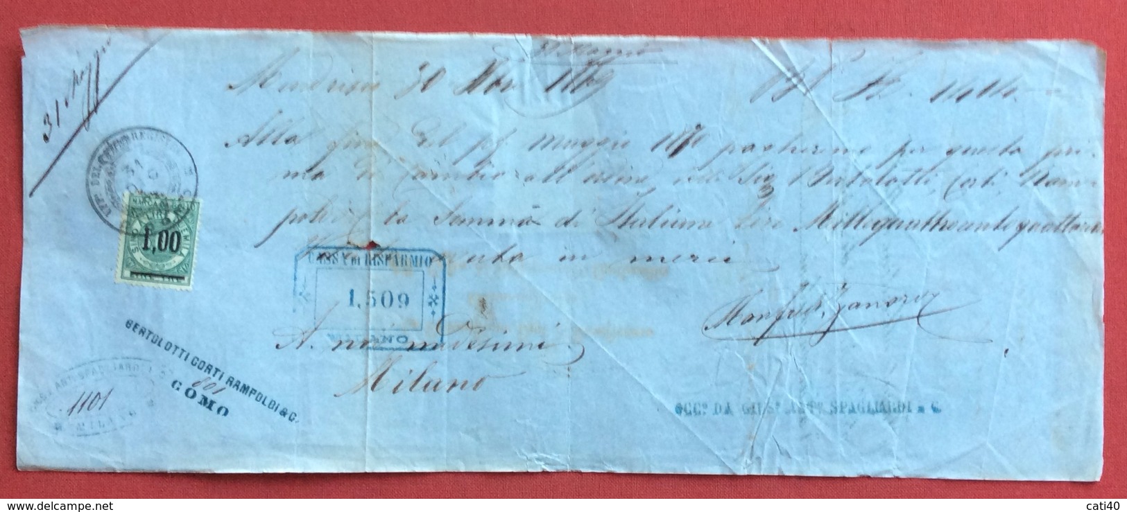 CAMBIALE  MENDRIZIO  1869 ITALIANE LIRE 1414 CON  MARCHE DA BOLLO   E FIRME AUTOGRAFE - Cambiali