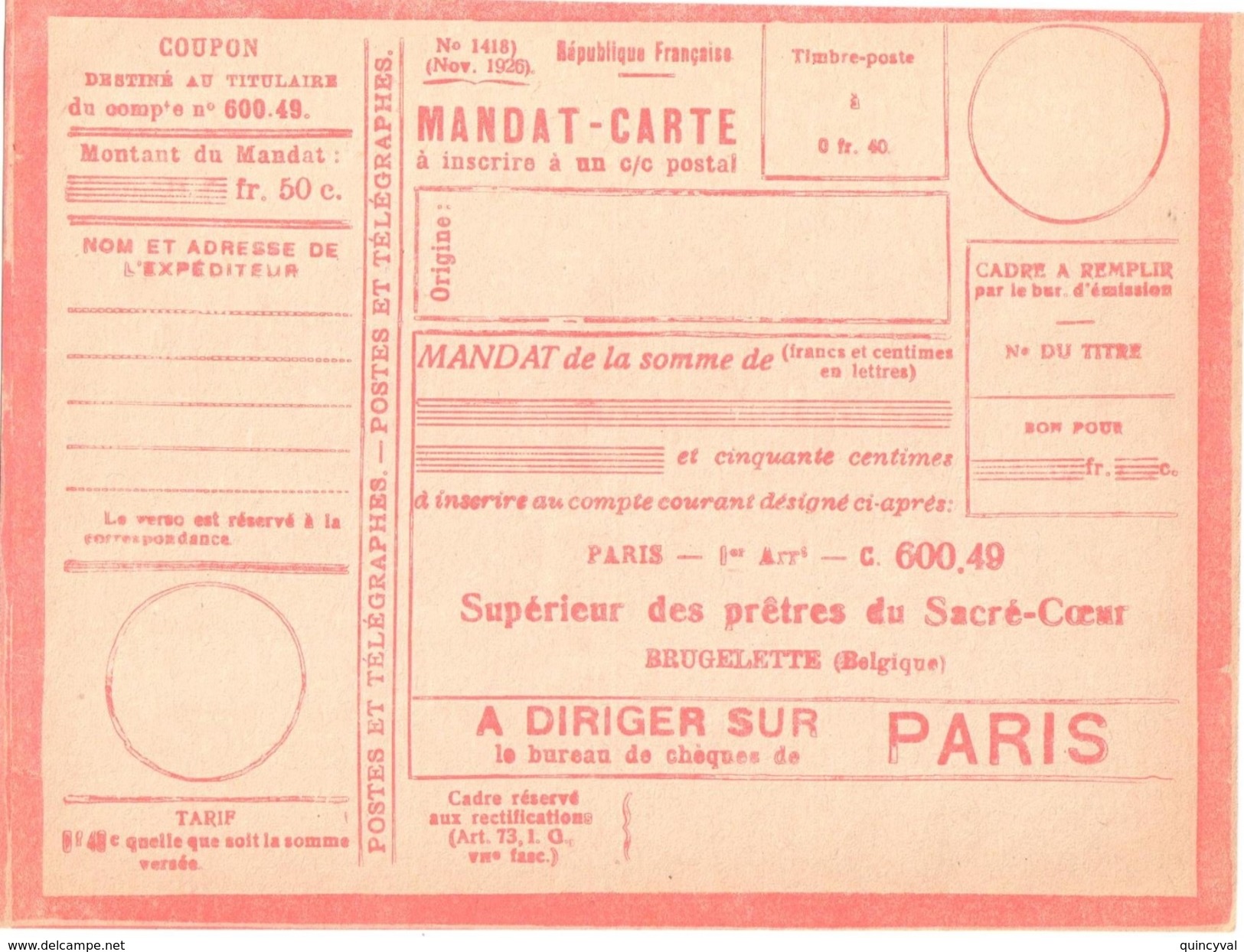 3835 TOURCOING Nord Lettre Préoblitéré 10c Blanc Aff Postes Yv Preo 43 Contenant Mandat Nov 1926 Tarif 9/8/26 Courrier - Briefe U. Dokumente