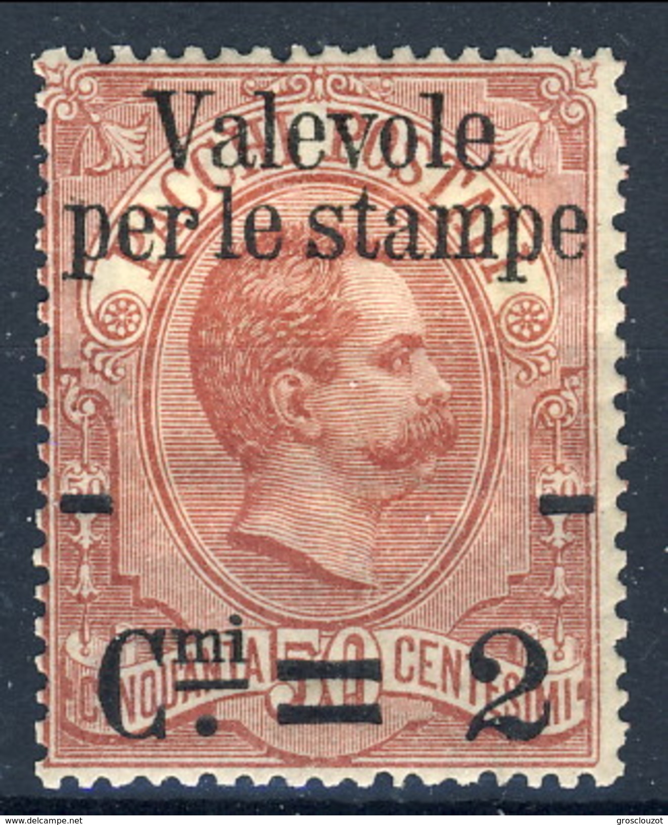 Regno 1890 N. 52 C. 2 Su 50 Carminio Valevole Per Le Stampe MLH Cat. € 50 - Nuovi