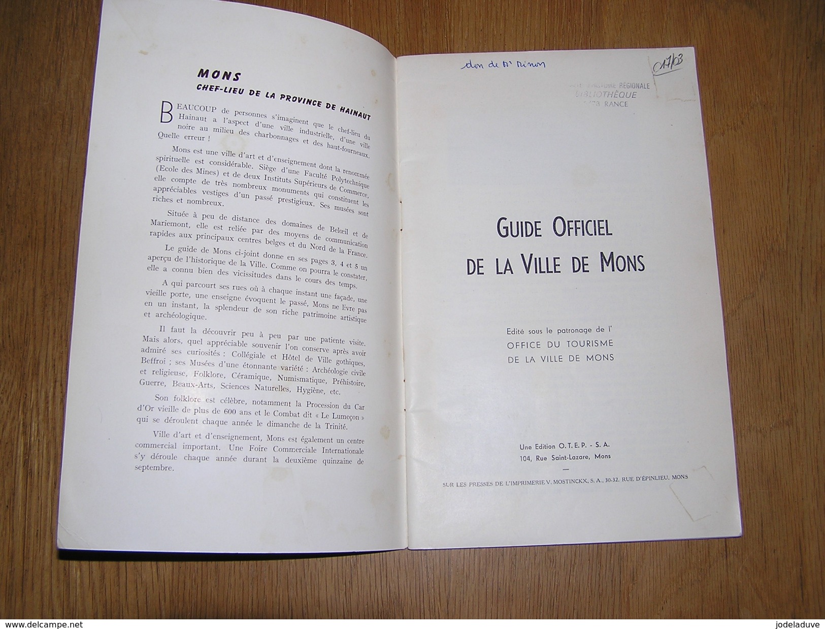 MONS GUIDE OFFICIEL DE LA VILLE Régionalisme Histoire Folklore Lumeçon Doudou Publicité Bière Canevaille Labor Citroën - België