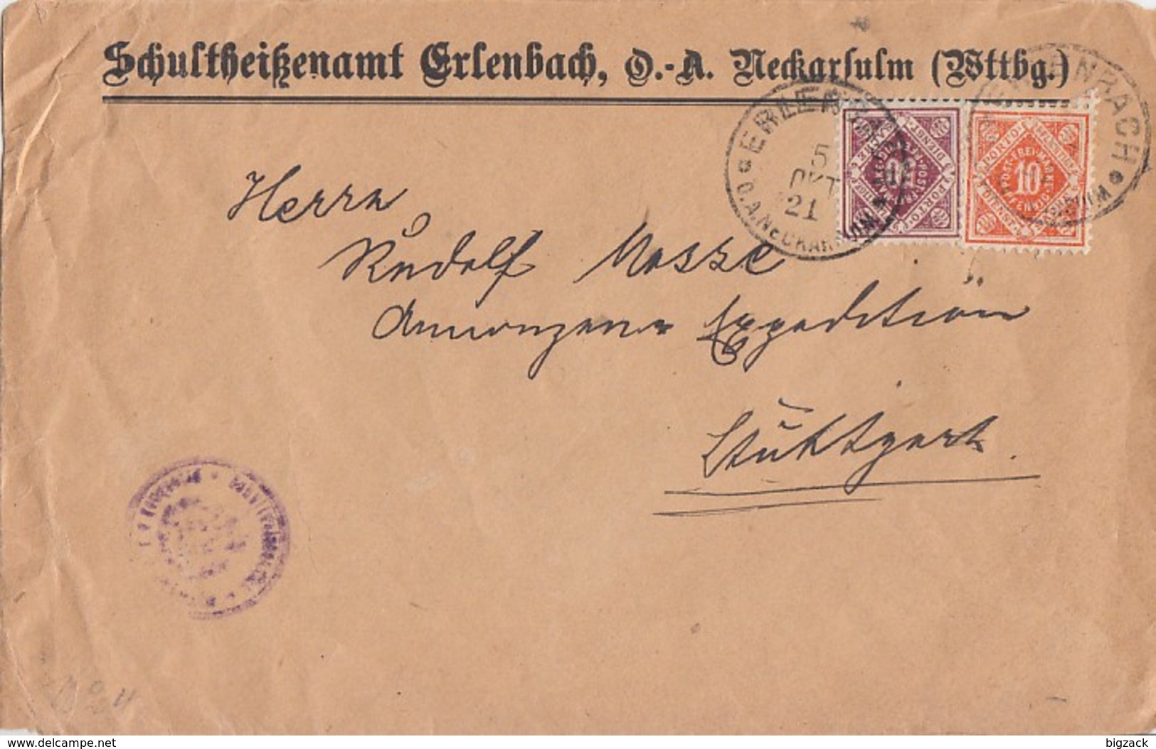 Württemberg Brief Mif Minr.150,154 Erlenbach 5.10.21 - Sonstige & Ohne Zuordnung